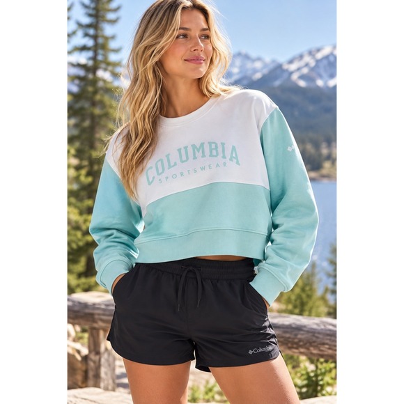 Columbia Tops - Columbia Colorblock Logo Crewneck Fleece Pullover Sweatshirt Women's XS Cropped